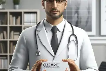 Desenho médico segurando Ozempic