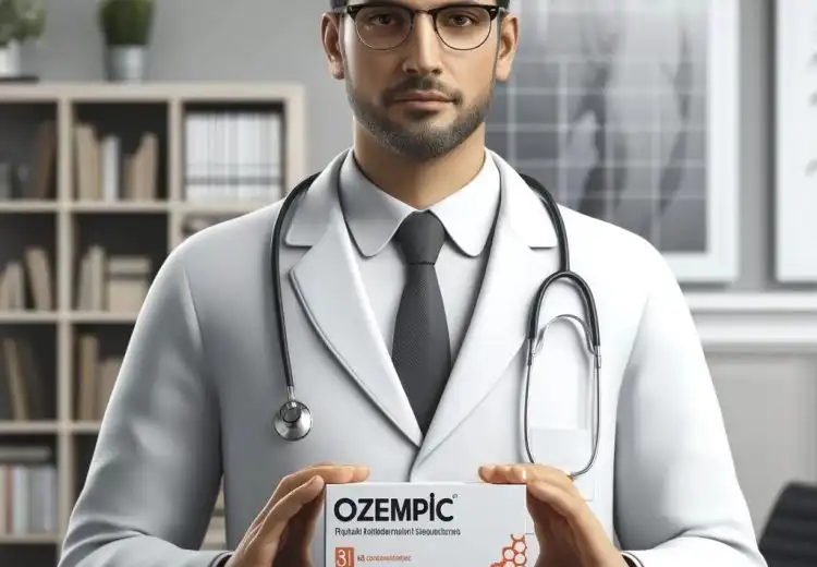 Desenho médico segurando Ozempic